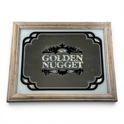 VTG Golden Nugget Casino Gambling Hall Las Vegas Mirror Sign Wood Frame 16 x12 