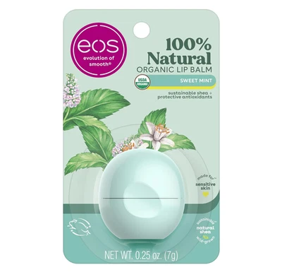EOS 100% Organic Lip Balm, Sweet Mint Sphere | 0.25 Ounce 7 g | (Pack of 1)
