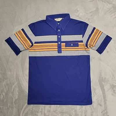 Arrow Tournament Polo Shirt Mens M Blue Polyester Cotton Short Sleeve Retro