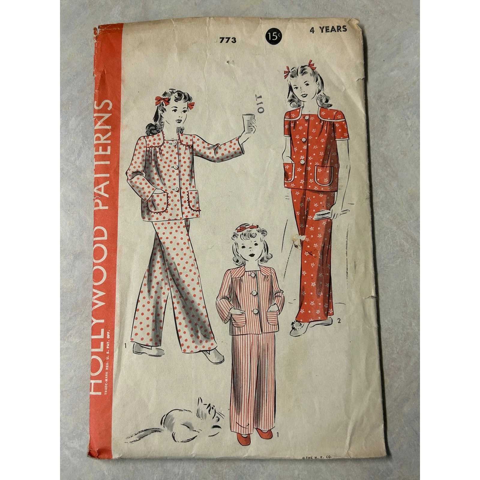 Vintage 1940's Hollywood Pattern #773 Two Piece Girls Pajamas Size 4 Years HTF