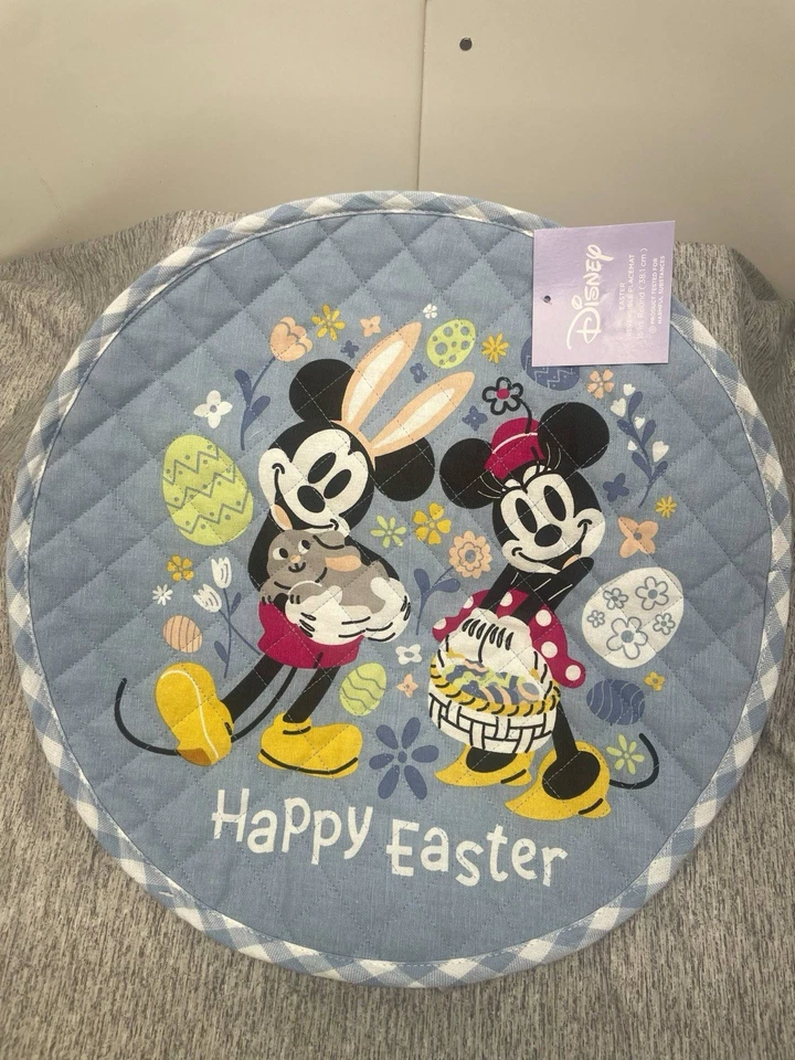 4 Disney 15” Round Happy Easter Mickey & Minnie Mouse Reversible Placemat NWT - Image 3 of 4