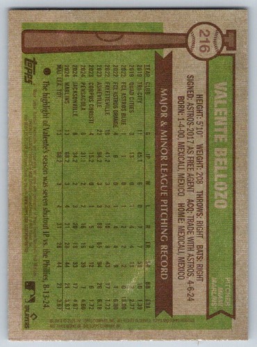 2025 Topps Heritage - Valente Bellozo #216 (RC) - Picture 2 of 2