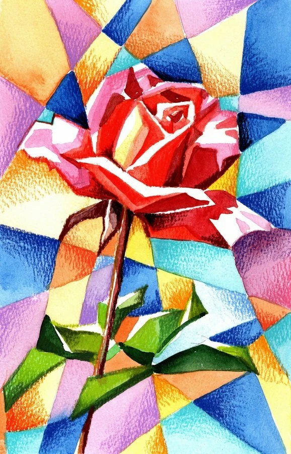 Akimova: ROSE, POPPIES, TOWN, TULIPS, originals, cubism, abstract, $30 each  | eBay