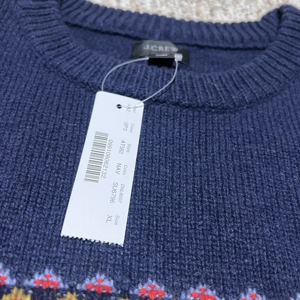 Suéter J Crew 65% Lana de Cordero Para Hombres XL Fair Isle Jersey Tejido Nórdico Azul Marino Nuevo Foto 3 de 4