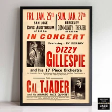 Dizzy Gillespie - Cal Tjader jazz poster - San Jose - Berkeley - 1957