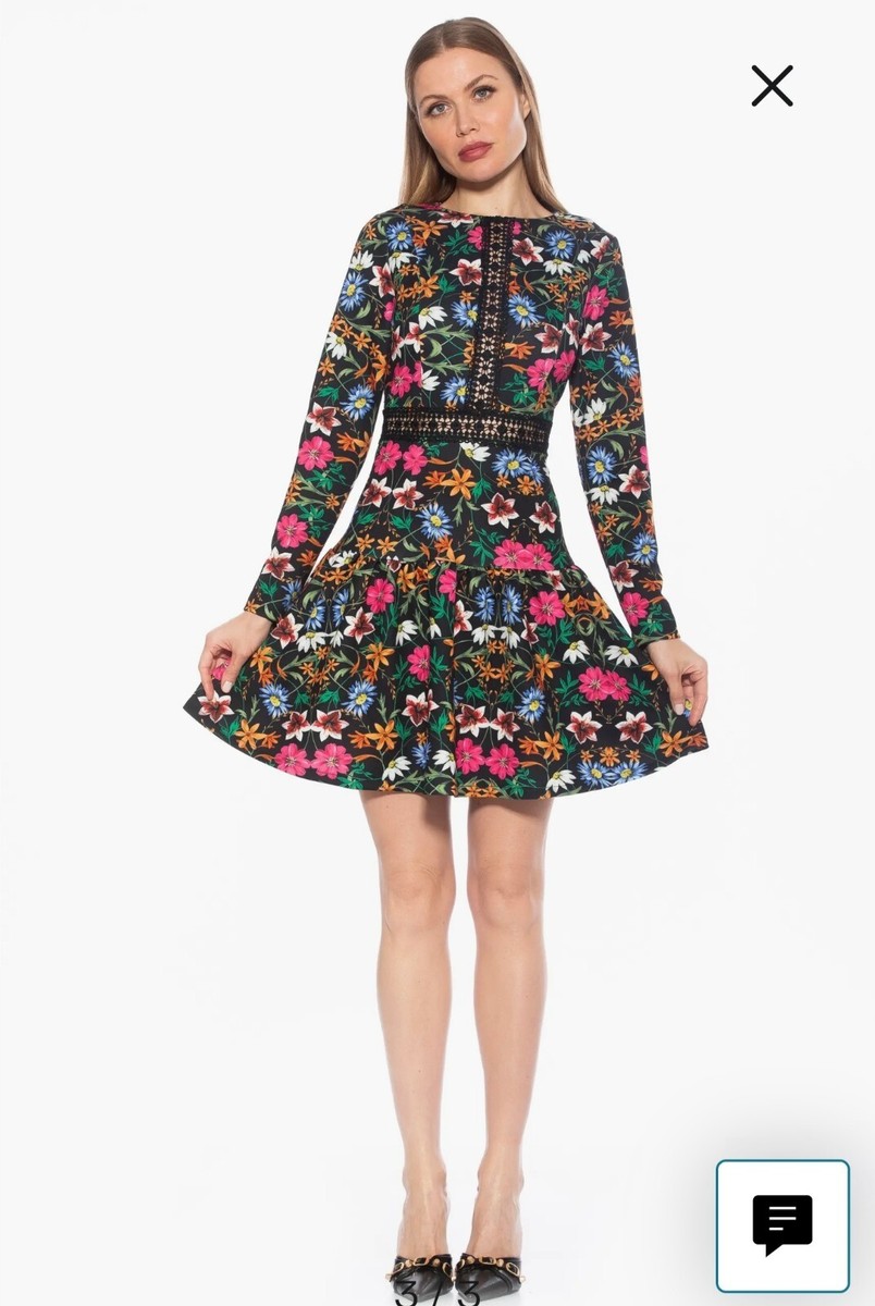 Alexia Admor Women's Alexa Long Sleeves Dress - Black Multi - 12 Alexia Admor Women's Alexa Long Sleeves Dress - Black Multi - 12