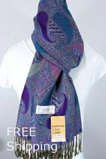 NEW Pashmina Scarf Wrap Paisley Purple Blue Cashmere Silk Style: 29