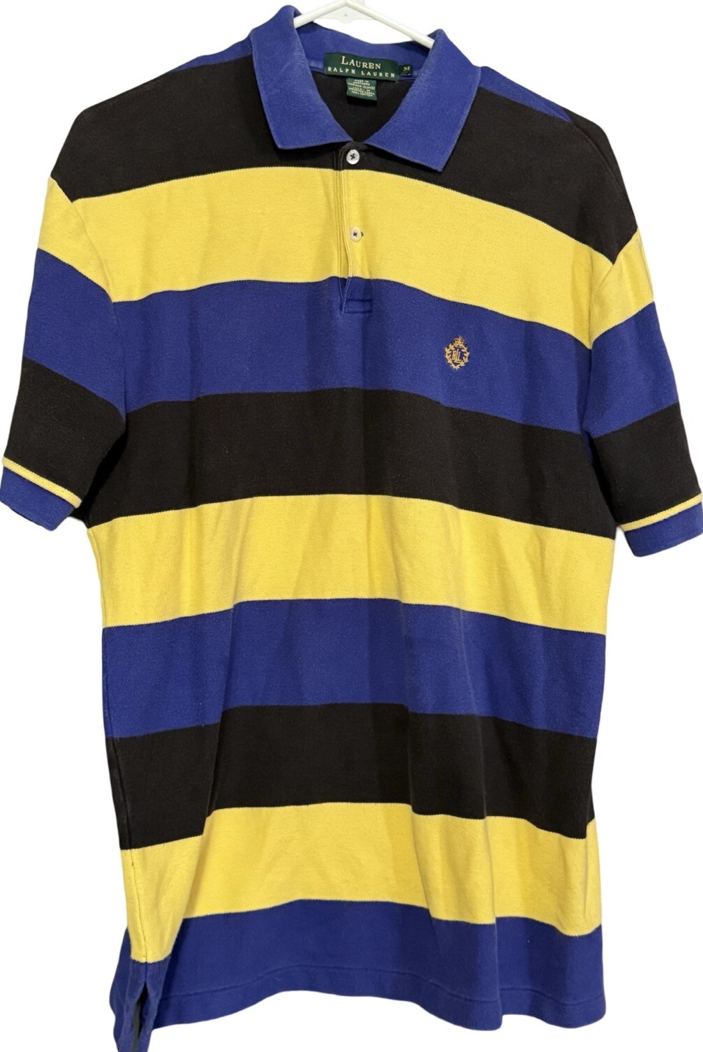 Ralph Lauren Polo Shirt Men’s M Y2k Striped Preppy Embroidered Crest Vtg USA