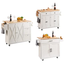 Drop-Leaf Kitchen Island Trolley Cart Wood Storage Cabinet w/ Drawers/Rack