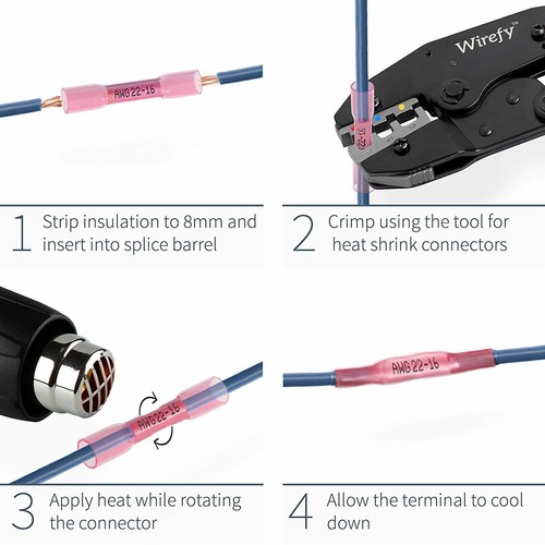 100Pcs 22-16AWG Red Heat Shrink Wire Butt Connectors Waterproof Splice Terminals - Picture 7 of 12