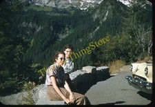 Women Dresses Mountain Car Scenic 1950s 35mm Slide Red Border Kodachrome Fashion