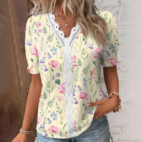 Womens Base Loose Short Pullover Summer Tops Sleeve V neck Ladies Shirt Blouse - Bild 22 von 64