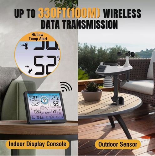 Raddy VP7 Weather Station Wireless Indoor Outdoor w/ 7.4'' Digital Color Display - Picture 7 of 7