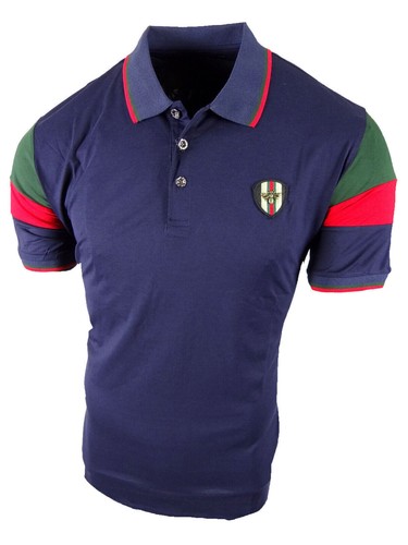 Mens Polo Shirt Sport Stripe Sleeves Collar Bee Chest Badge Slim Fit Stretch - Picture 7 of 15