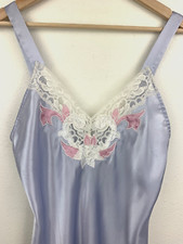 Vintage Val Mode Nightgown Purple Satin Size S Applique Flower Sleeveless