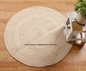 Vintage-Jute-Reversible-3x3-ft-Rug-Round-Rugs-Bohemian-Area-Dhurrie-Boho-Mat-Rug