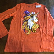 NWT Childrens Place Girls Unicorn Long Sleeve Orange Halloween Shirt Size XXL 16