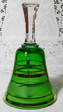 Vintage Crystalex Green Bell * Czech Bohemian Glass * Gold Gilded * 7" * 0358