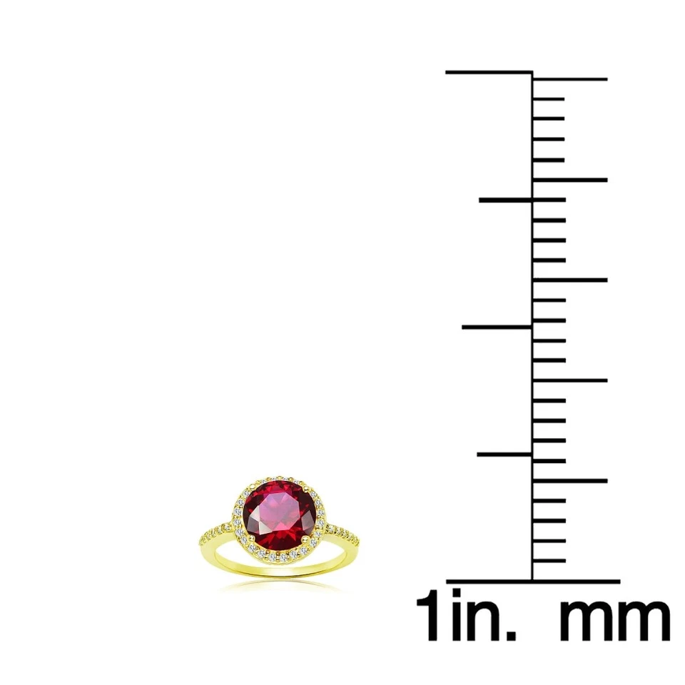 Round Halo Simulated Ruby & Cubic Zirconia Ring in Gold Plated Silver - Image 4 of 4