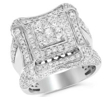 ESTATE WIDE 3.07CT ROUND CUT DIAMOND 14KT WHITE GOLD 3D DOUBLE SQUARE MEN'S RING