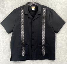 Haband Traveler Shirt Men Large Black Embroidered Guayabera Bowling Rockabilly