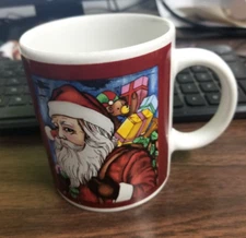SANTA CHRISMAS 12 oz COFFEE MUG, 4" TALL, MULTI-COLOR & WHITE, DISHWASHER SAFE