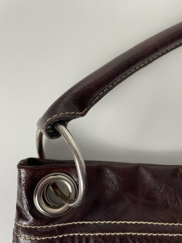 Nine West Brown Cognac Large Hobo Purse Tote Faux Leather/PVC with Charm - Picture 7 of 14
