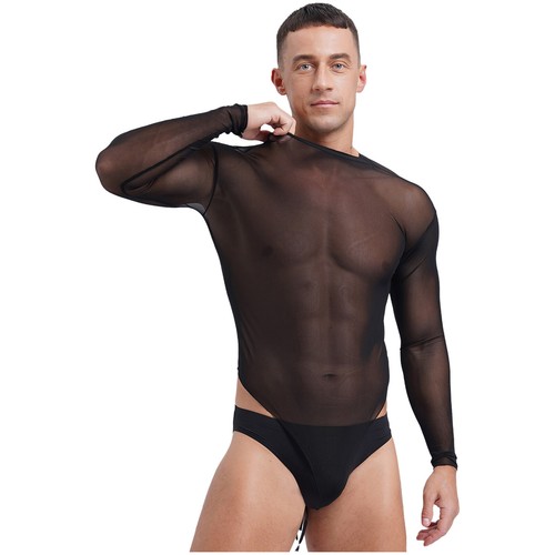 Men's Bodysuit Long Sleeves High Cut Leotard Jumpsuit Thong Underwear Leotard - Picture 15 of 33