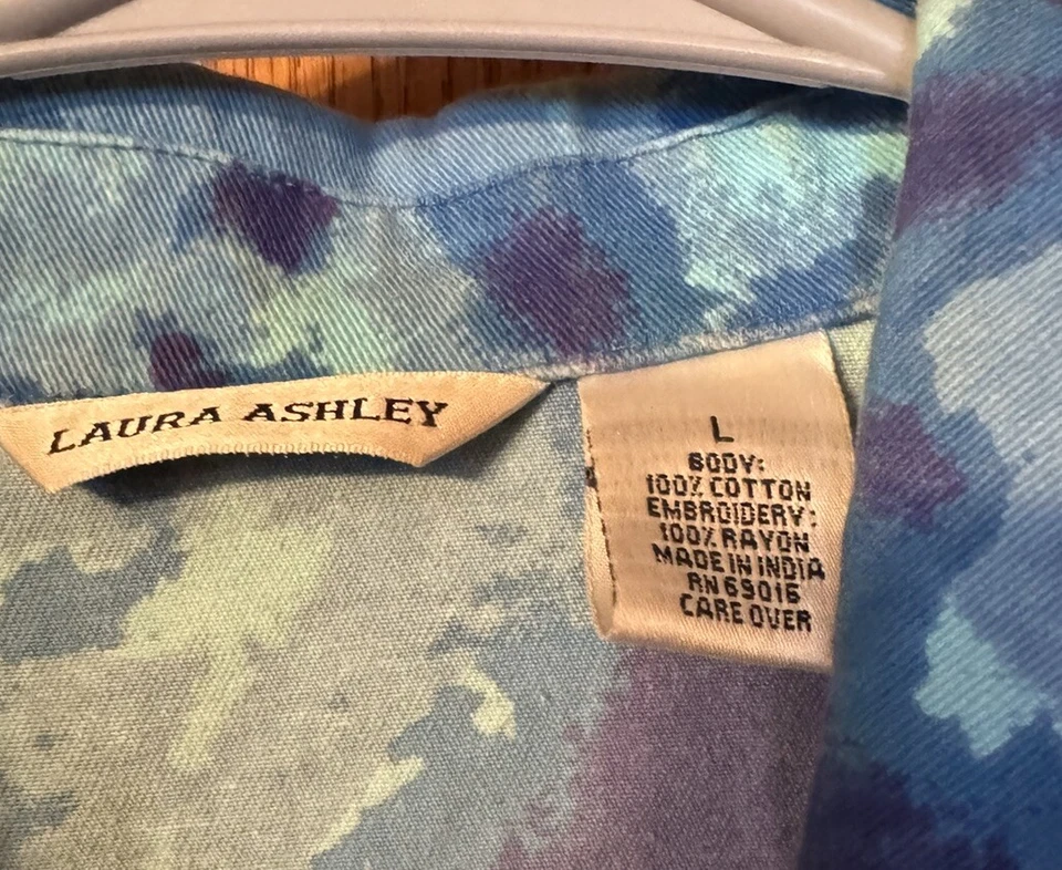 Laura Ashley 女式夹克印象派印花蓝色/黄色/Grn 纽扣 L 码 — 第 2/4 张图片