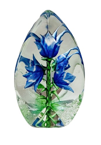 Mats Jonasson Fleur Blue Art Glass Face Sculpture Signed 