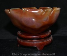 8.8" Rare Old Chinese Natural Agate Carve Feng Shui Lace Bowl Vessel Ashtray