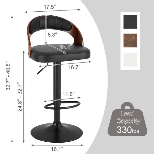 Barhocker 2er Set PU Lederkissen Sitz höhenverstellbar drehbar Barstühle - Bild 26 von 47