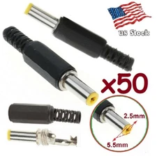 50-Pack 5.5x2.5mm *14 Male Solder DC Power Barrel Tip Plug Straight Connectors