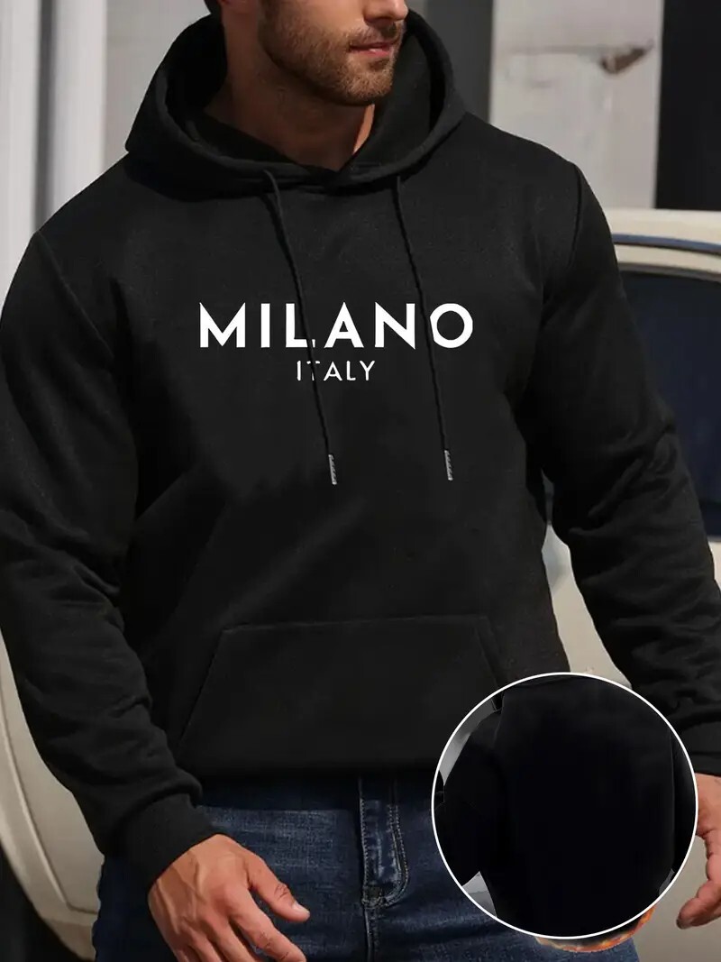 Milano Italia Sudadera con Capucha Para Hombres Estampada Invierno Informal Sudadera Adultos Jersey Top