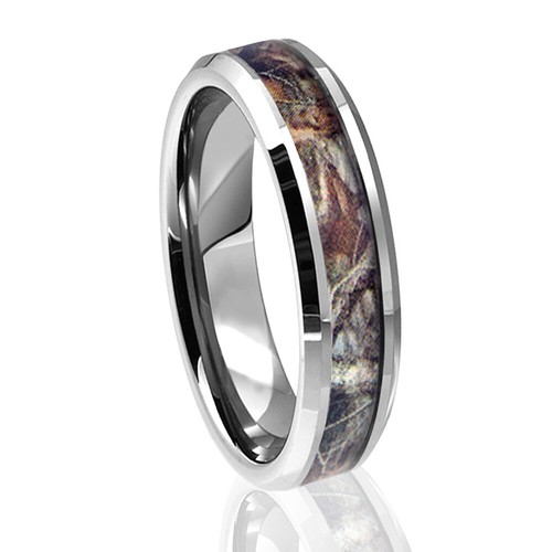 His & Her Titanium Real Oak Forest Camo Ring Mossy Tree Hunting Wedding Band 8mm - Picture 5 of 6