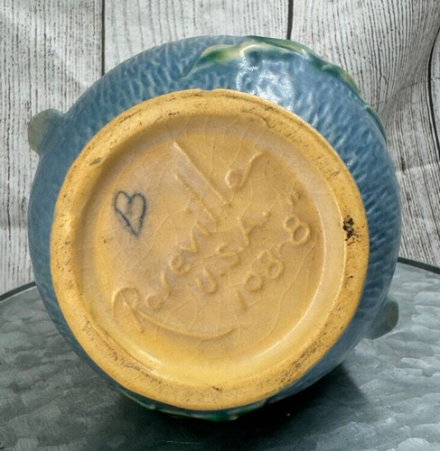 Vintage Roseville Keramik 108-8 Doppelhenkel Vase = - Bild 6 von 6