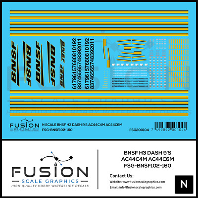 N Scale BNSF Railway H3 GE Dash 9, AC44C4M, AC44C6M Locomotives Decal Set