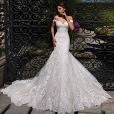 Luxury Mermaid Wedding Dresses Off Shoulder Sleeveless Lace Applique Bridal Gown