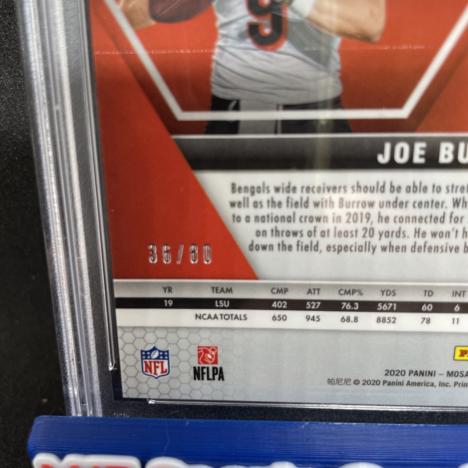 2020 Panini Mosaic Joe Burrow RC #201 Fusion Red Choice Rookie SSP /80 PSA 10 view 3