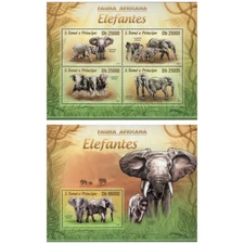 Elephants Stamp Bundle of 2 Loxodonta Africana Souvenir Sheet MNH #5128-5131