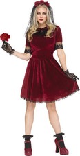 Vampire Gothic Bride ADULT Womens Costume NEW Dress Gloves Floral Veil Headband