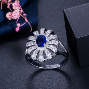 Authentic Daisy Flower Yellow CZ Finger Ring for Women White Gold Plated Jewelry