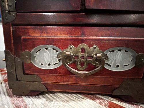 RARO JOYERO CHINO CLOISONNE REPOUSSE ESMALTE AZUL DRAGÓN BLANCO MADERA JADE - Imagen 3 de 19