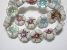 12 beads White with a sliperit metallic AB finish Czech Glass Flower Beads 12mm
