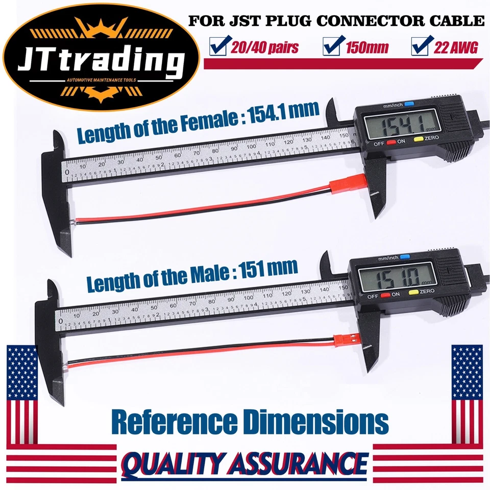 20/40 pairs for JST Plug Male &Female Connector 150mm Wire Cable RC Lipo Battery - Image 4 of 4