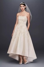 Oleg Cassini New Embroidered Satin High Low Wedding Dress In Ivory Champagne 8