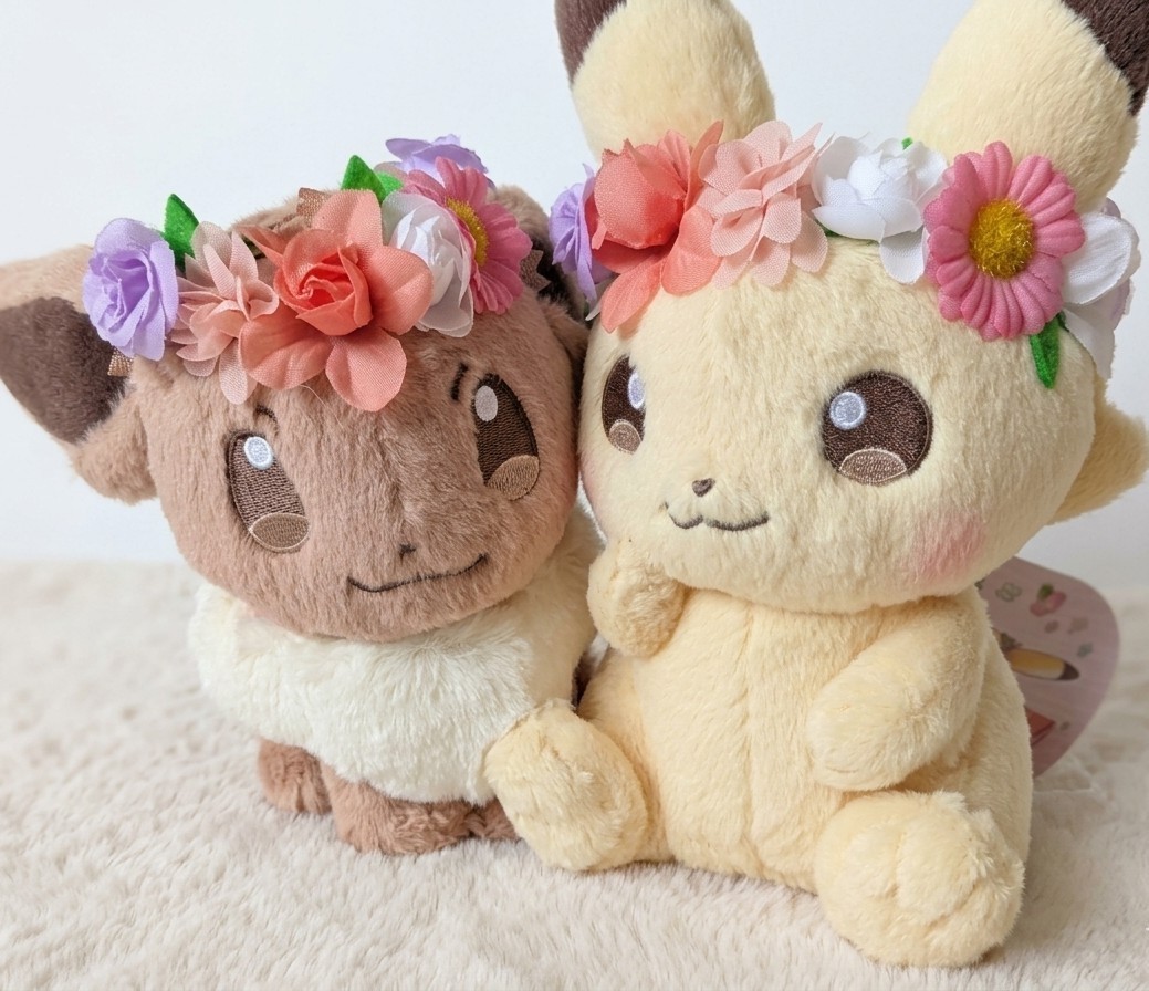 🌟 Pokemon Pikachu & Eevee Easter Plush Flower Crown Japan Limited