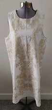 Karen Kane White Shift Dress Tan Embroidery Floral Sleeveless L Beautiful Preppy