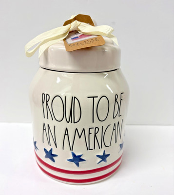 Rae Dunn PROUD TO BE AN AMERICAN Airtight Canister Jar 7'' Patriotic Decor NEW!