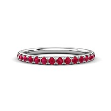 925 Sterling Silver Ruby Half Eternity Band Ring 2mm Round Stackable